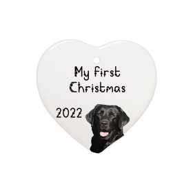 Glob ceramica inimioara pentru bradul de Craciun, My first Christmas 2022, Labrador negru
